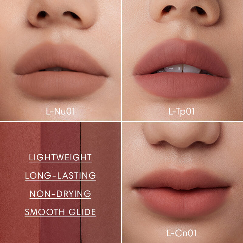 INTO YOU Light Long-lasting Matte Liquid Lipstick 3pc Bundle - Nu01 & Tp01 & Cn01-